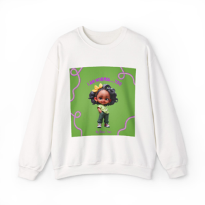 Crewneck Sweatshirt — Cute Doll Graphic "I Am Normal Too" Green Design